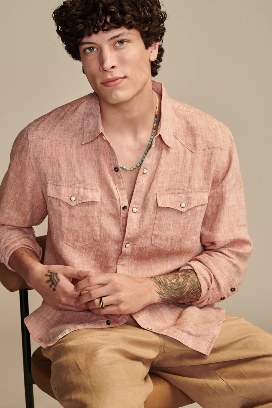 YARN-DYE LINEN WESTERN LONG SLEEVE SHIRT, image 2