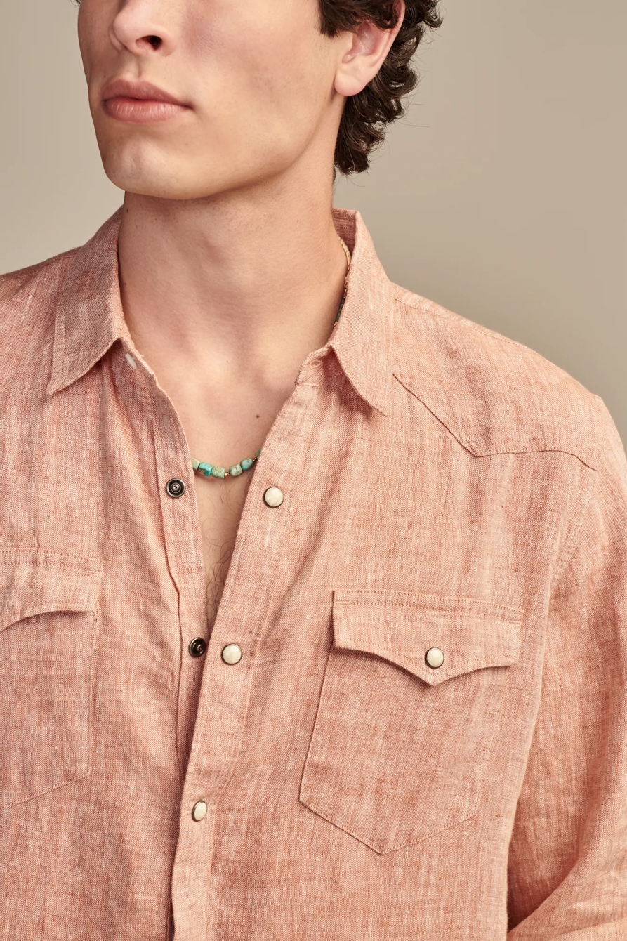 YARN-DYE LINEN WESTERN LONG SLEEVE SHIRT, image 3