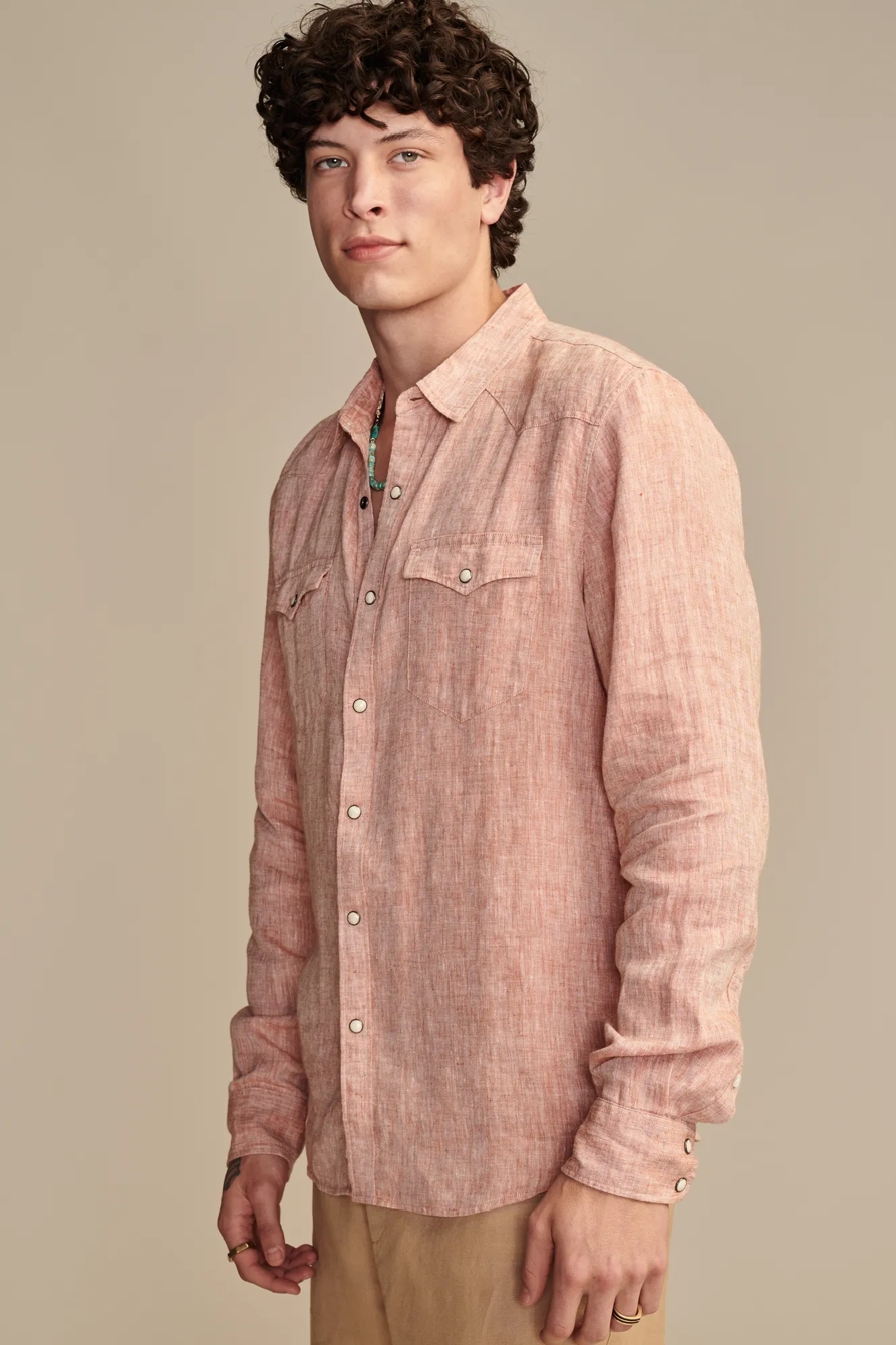 YARN-DYE LINEN WESTERN LONG SLEEVE SHIRT, image 4