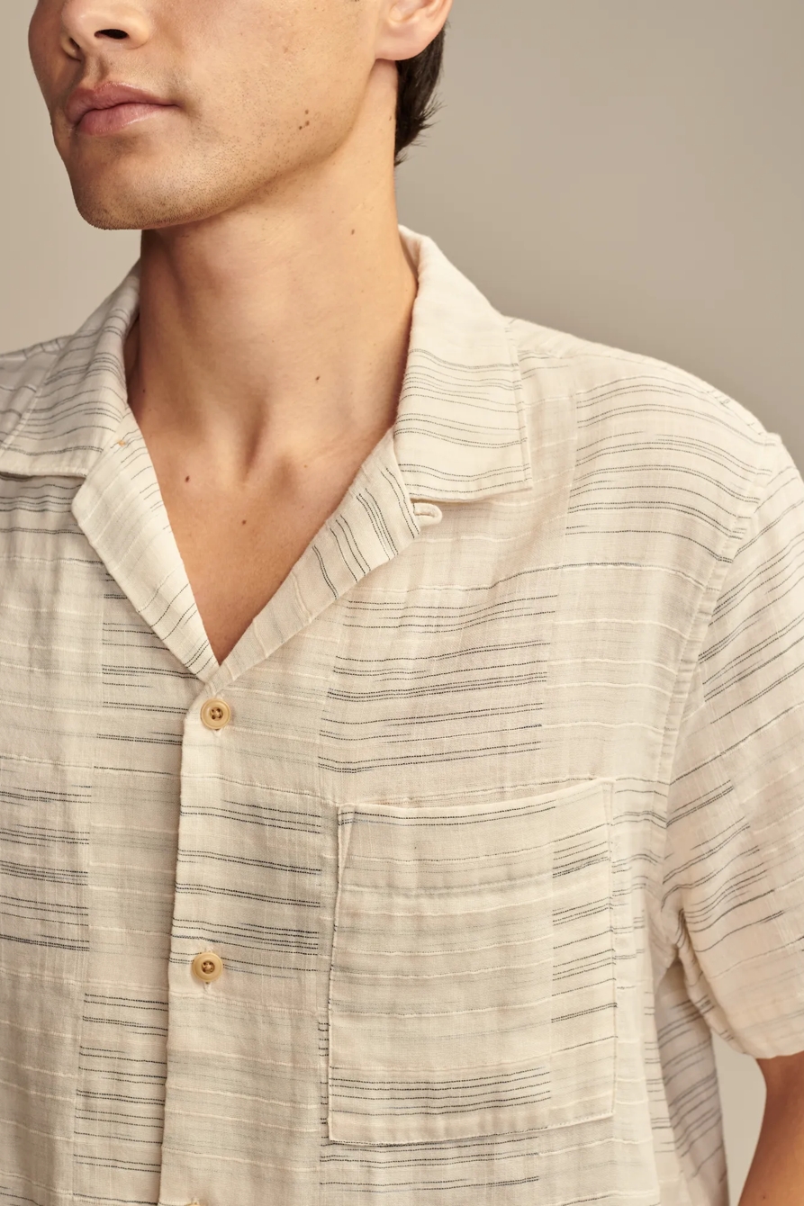PATCHWORK DOUBLE WEAVE SHORT SLEEVE CAMP COLLAR SHIRT, image 2