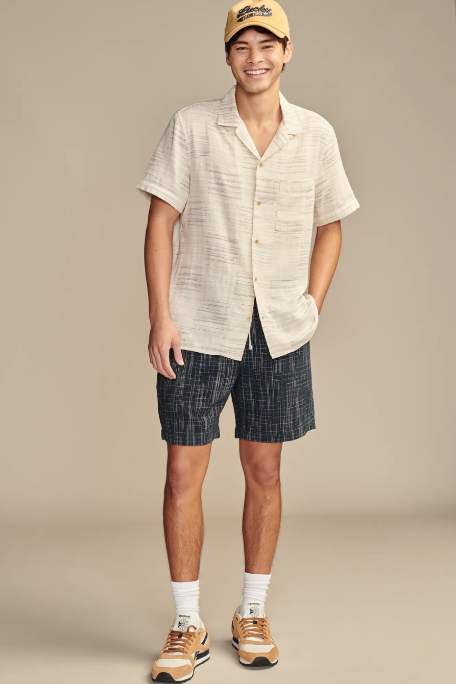 PATCHWORK DOUBLE WEAVE SHORT SLEEVE CAMP COLLAR SHIRT, image 3