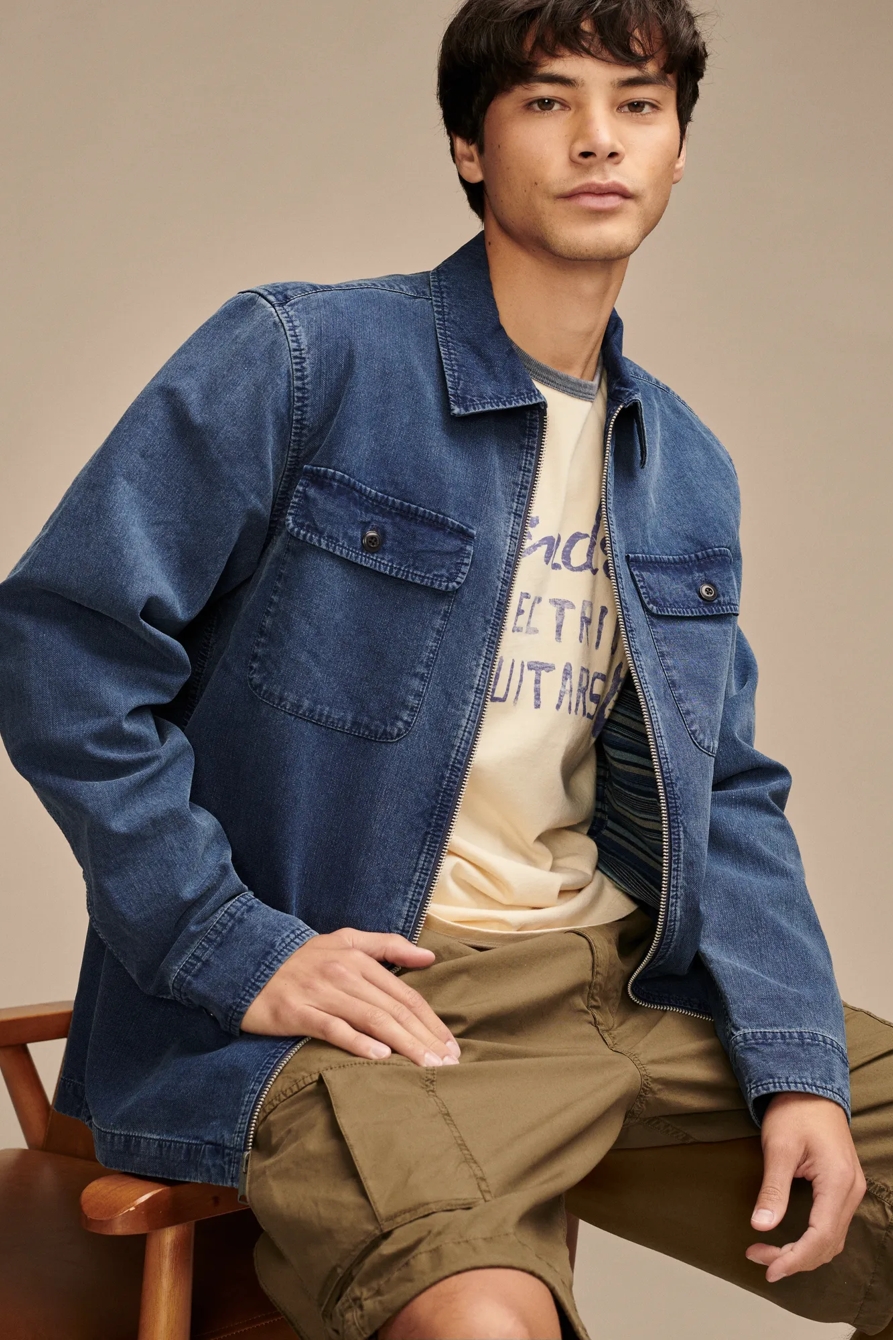 ZIP FRONT OVER-SHIRT WITH STRIPED LINING, image 1