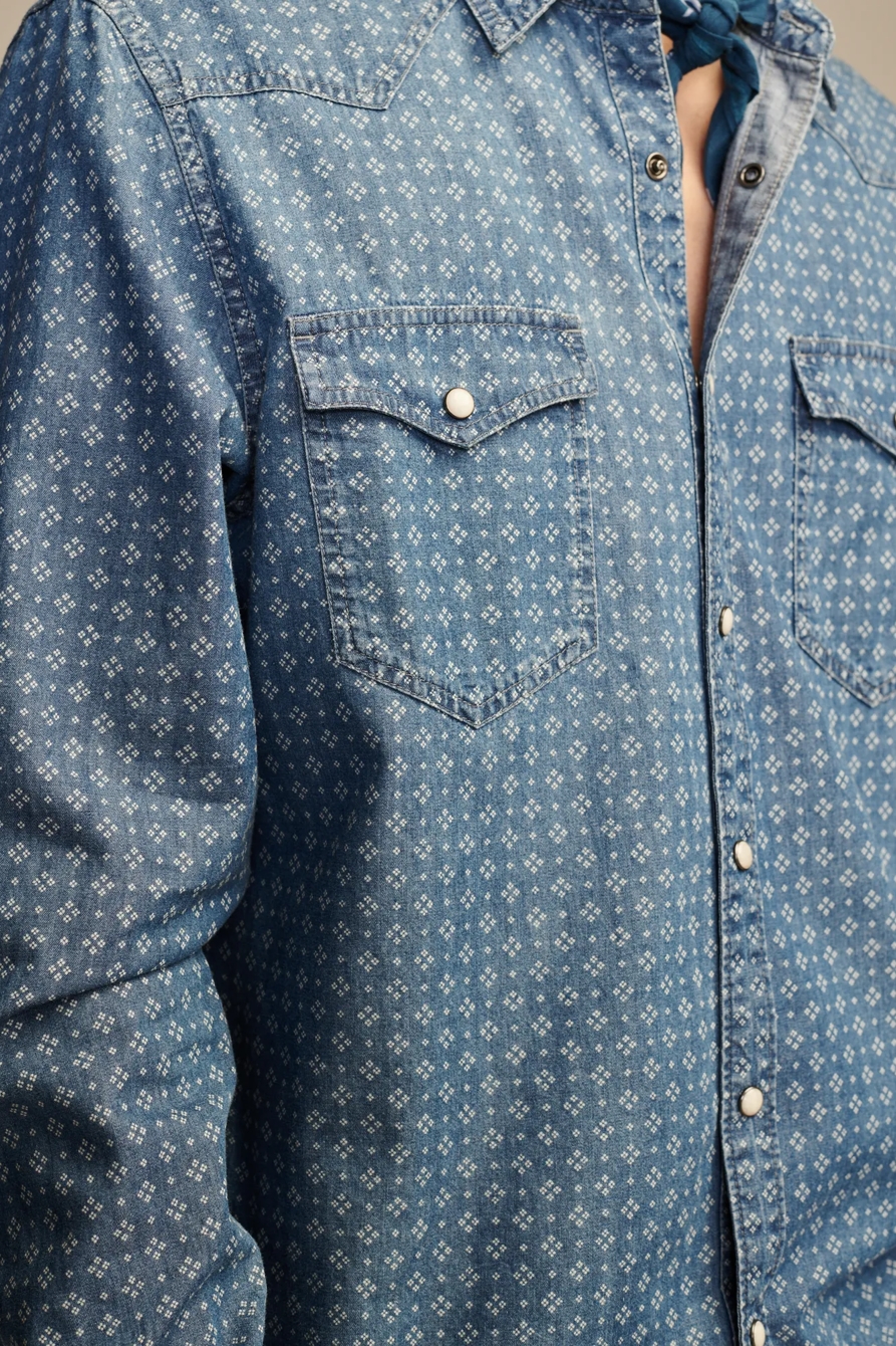 PRINTED INDIGO WESTERN LONG SLEEVE SHIRT, image 2