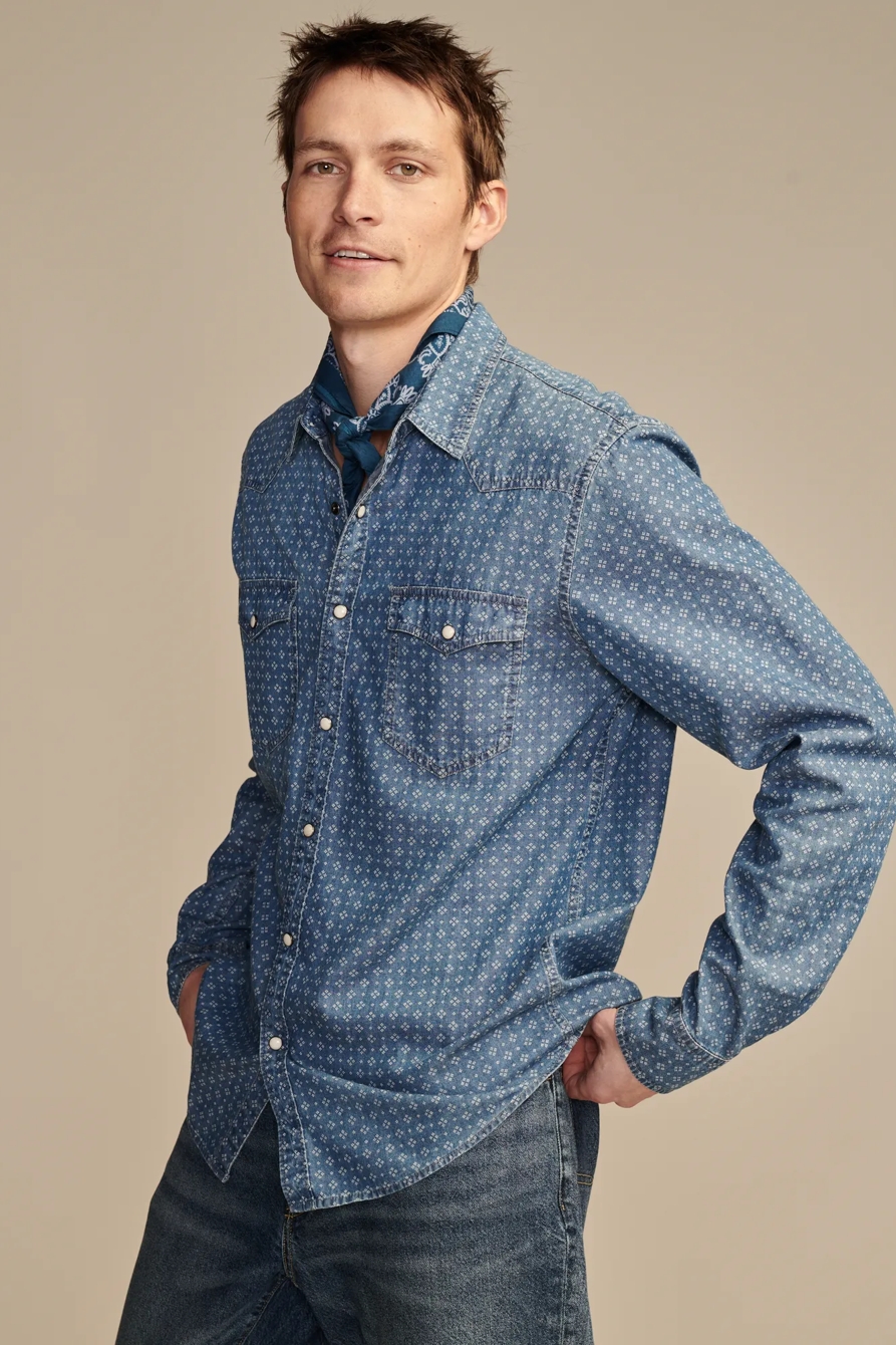 PRINTED INDIGO WESTERN LONG SLEEVE SHIRT, image 3