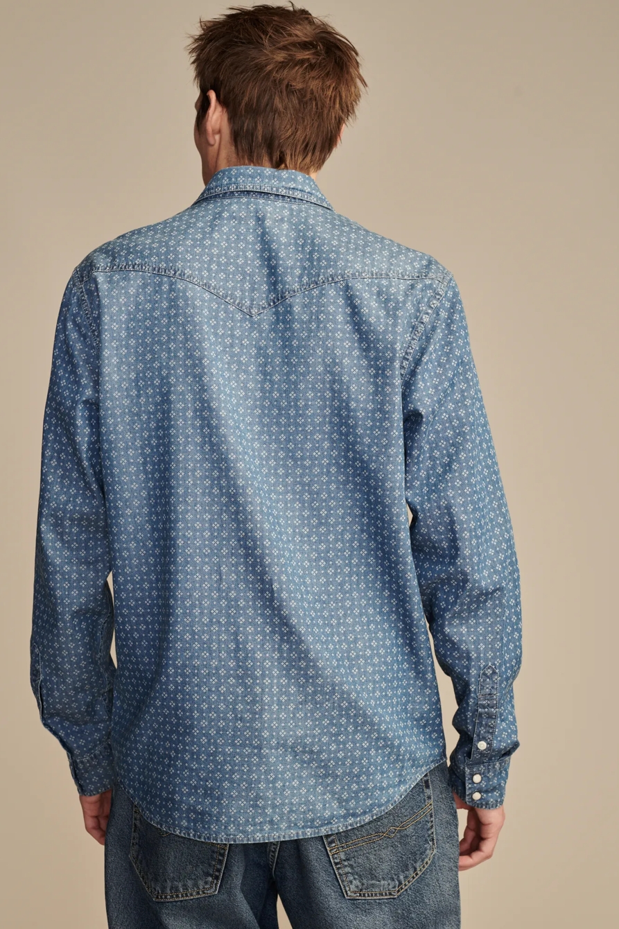 PRINTED INDIGO WESTERN LONG SLEEVE SHIRT, image 4