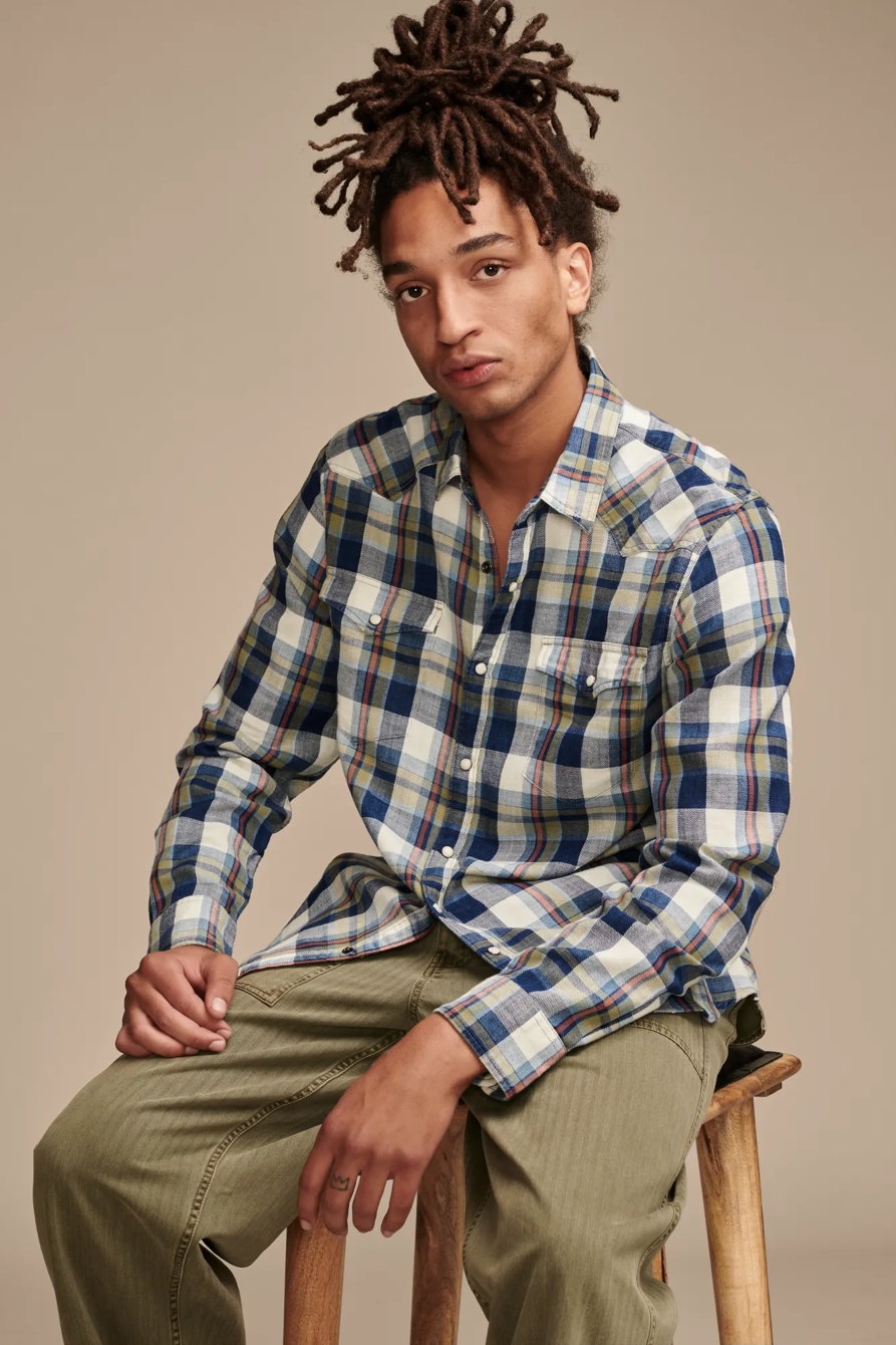 PLAID INDIGO WESTERN SHIRT, image 1