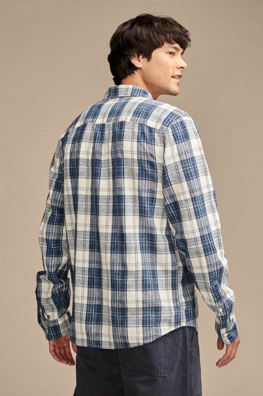 INDIGO LINEN PLAID ONE POCKET LONG SLEEVE SHIRT, image 3