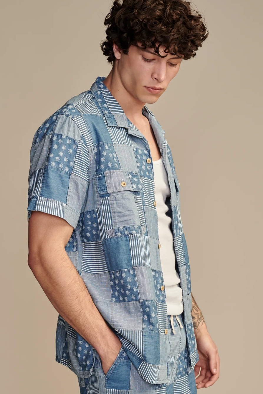 HIGHEST QUALITY LAZER LEAF INDIGO CAMP COLLAR SHORT SLEEVE *, image 3
