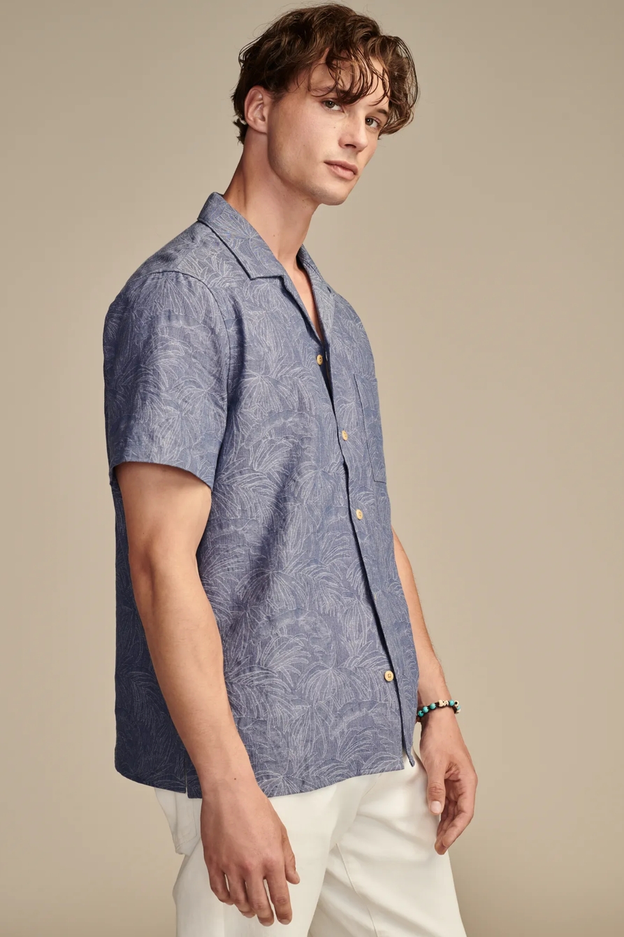 TROPICAL LEAF JACQUARD SHORT SLEEVE CAMP COLLAR SHIRT, image 4