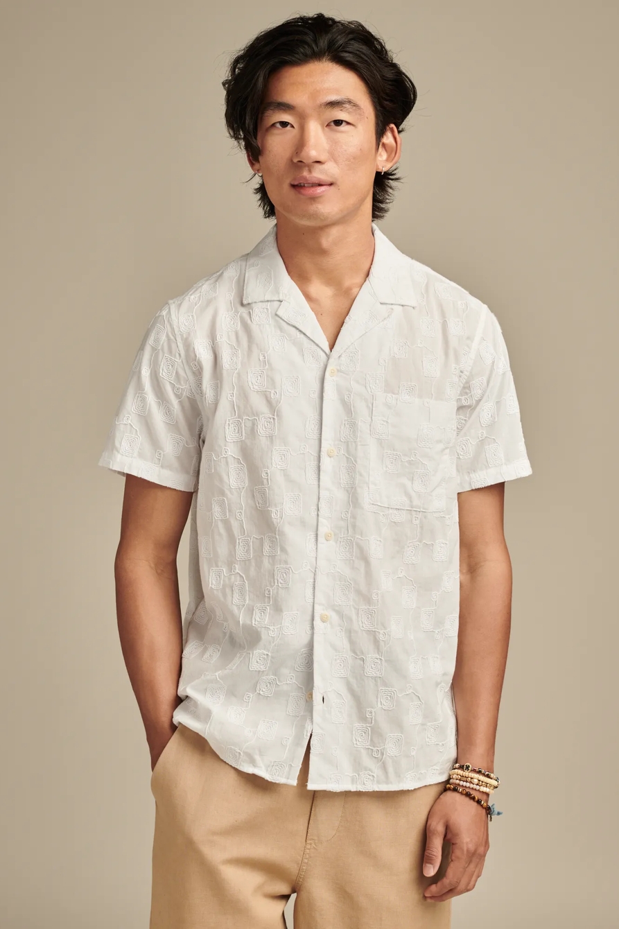 EMBROIDERED CAMP COLLAR TEXTURED SHORT SLEEVE SHIRT, image 1