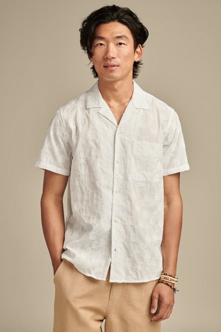 EMBROIDERED CAMP COLLAR TEXTURED SHORT SLEEVE SHIRT, image 1
