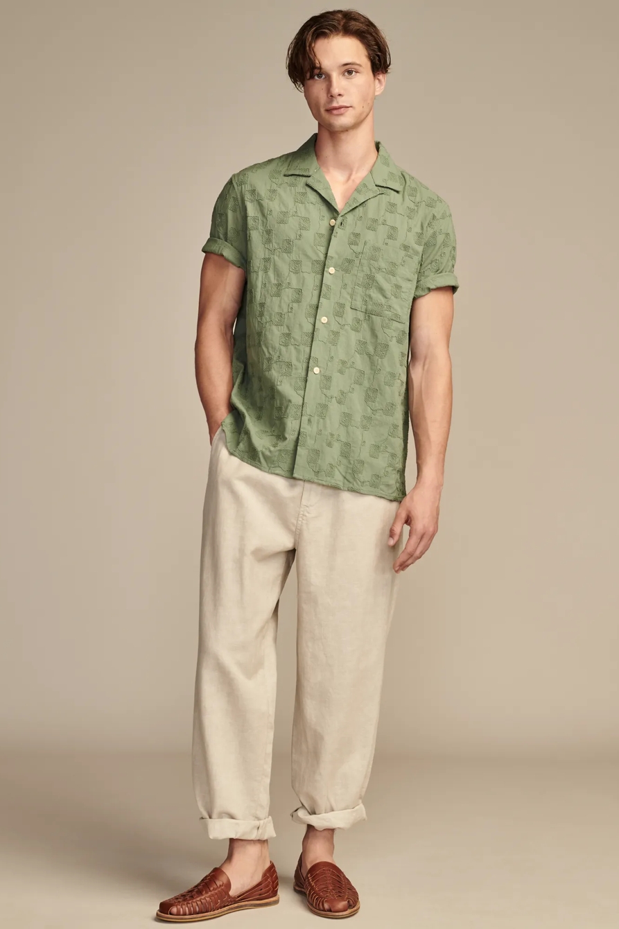 EMBROIDERED CAMP COLLAR TEXTURED SHORT SLEEVE SHIRT, image 2
