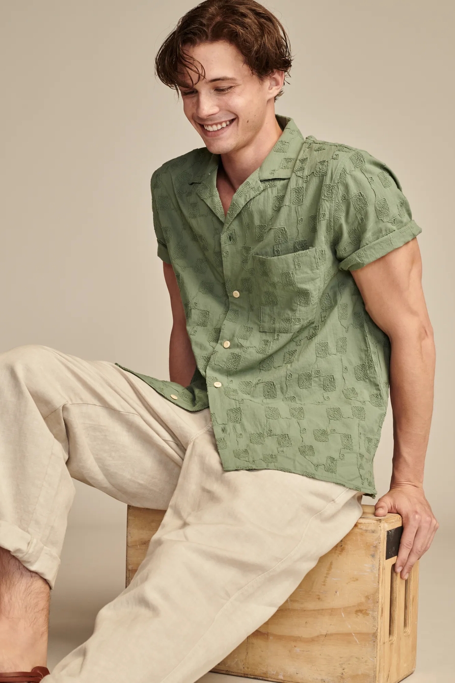EMBROIDERED CAMP COLLAR TEXTURED SHORT SLEEVE SHIRT, image 5