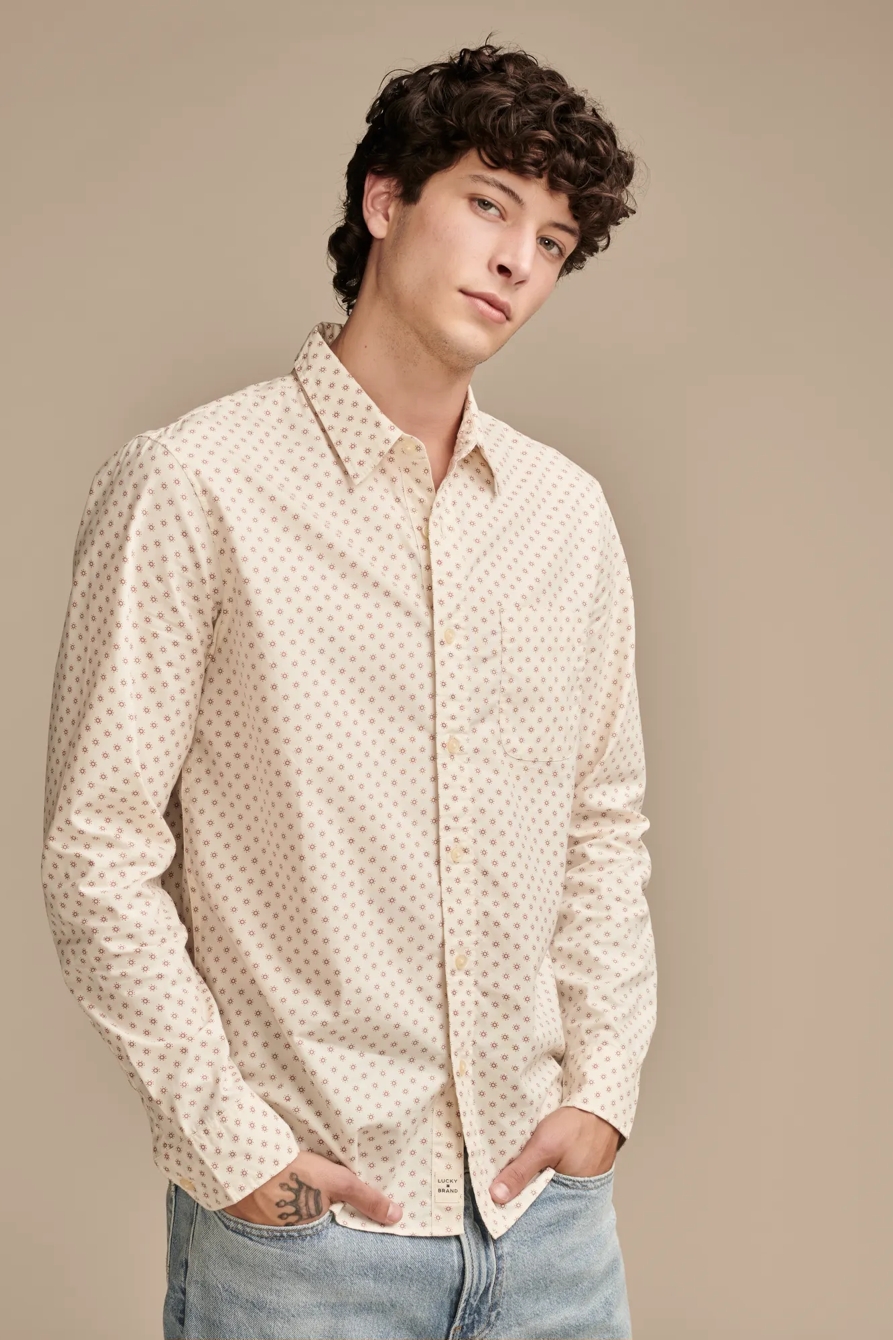 PRINTED POPLIN ONE POCKET LONG SLEEVE SHIRT, image 1