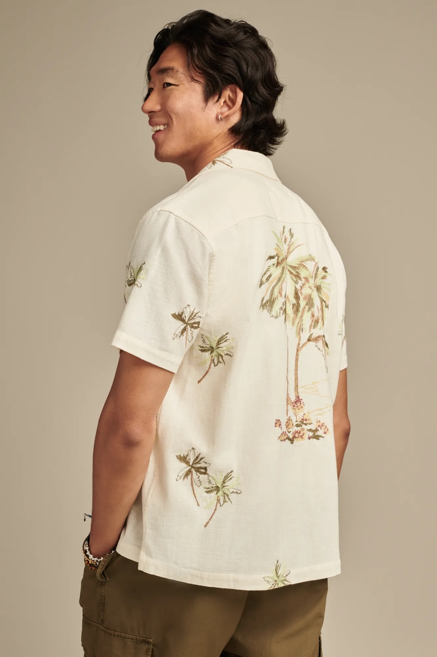 PALM TREE EMBROIDERED SHORT SLEEVE CAMP COLLAR SHIRT, image 2