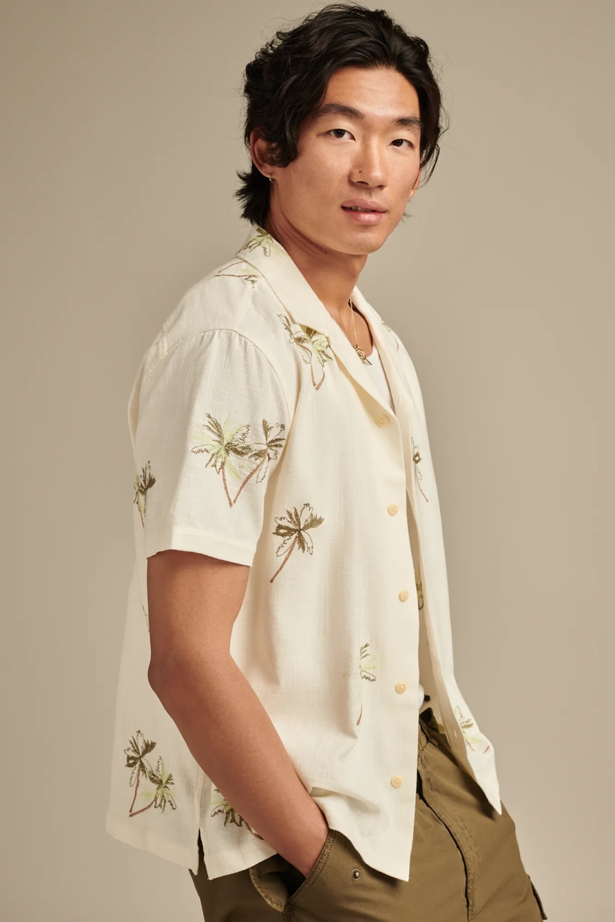 PALM TREE EMBROIDERED SHORT SLEEVE CAMP COLLAR SHIRT, image 4