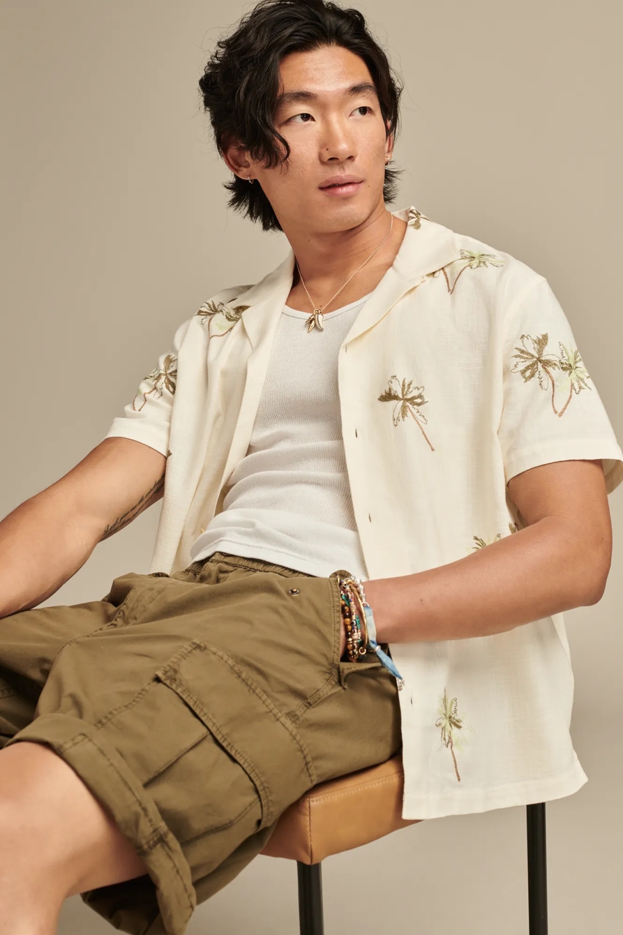 PALM TREE EMBROIDERED SHORT SLEEVE CAMP COLLAR SHIRT, image 5