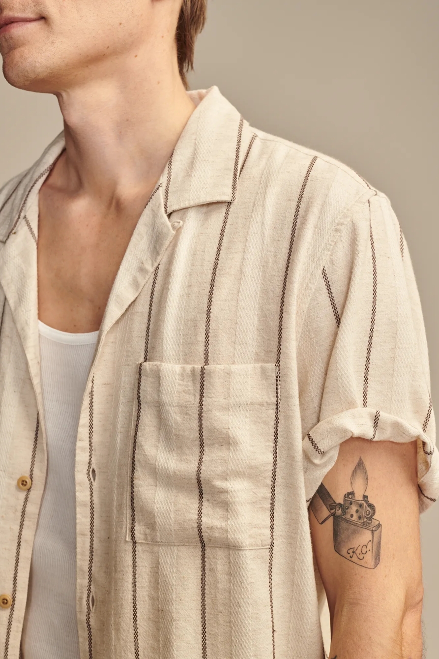 STRIPED SHORT SLEEVE CAMP COLLAR SHIRT, image 2