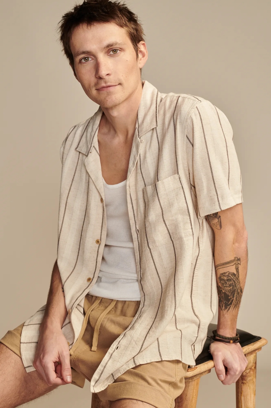 STRIPED SHORT SLEEVE CAMP COLLAR SHIRT, image 3