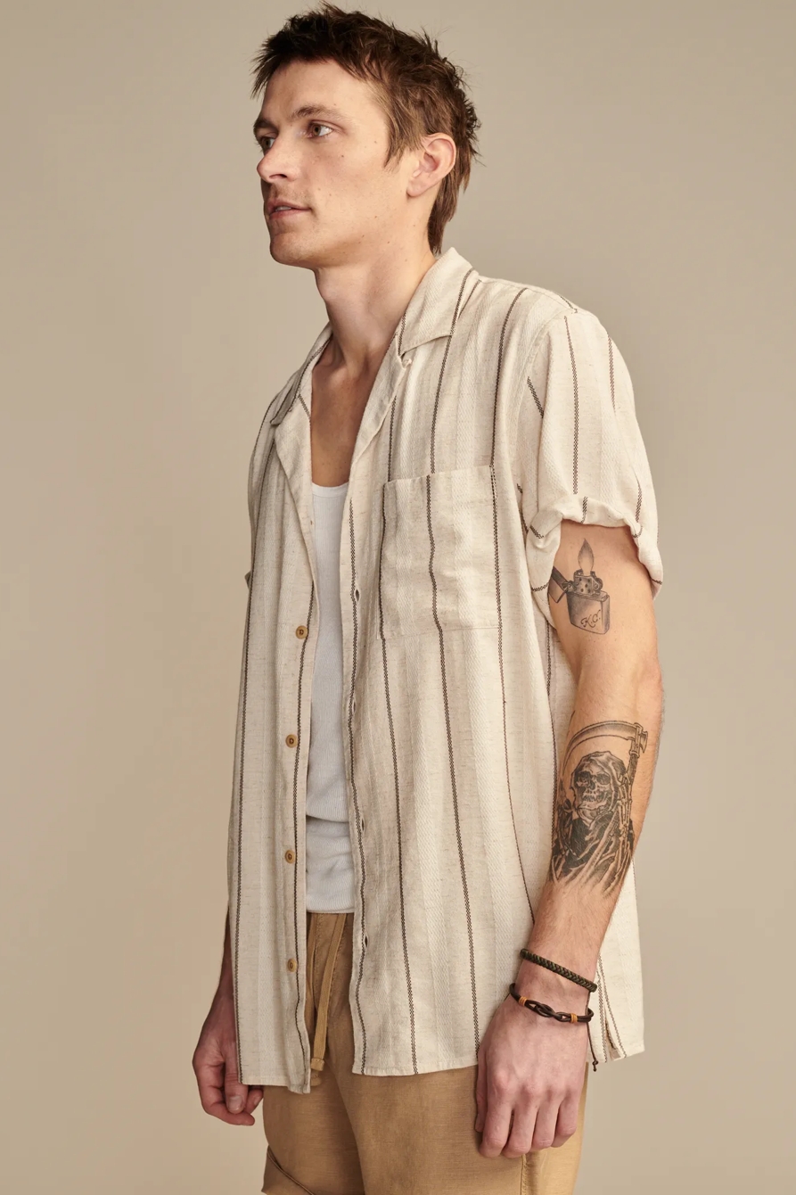 STRIPED SHORT SLEEVE CAMP COLLAR SHIRT, image 4