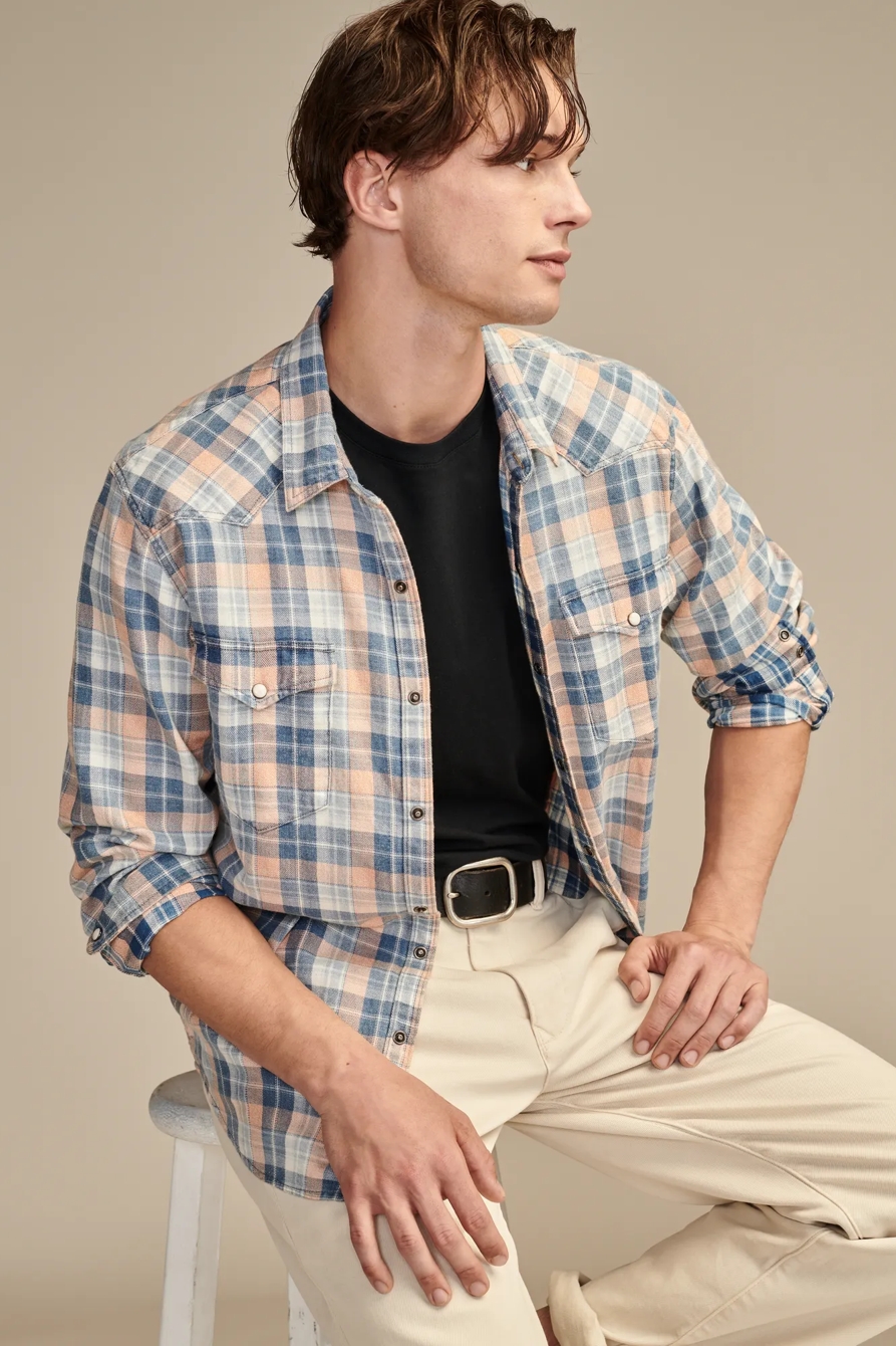PLAID INDIGO WESTERN LONG SLEEVE SHIRT, image 2