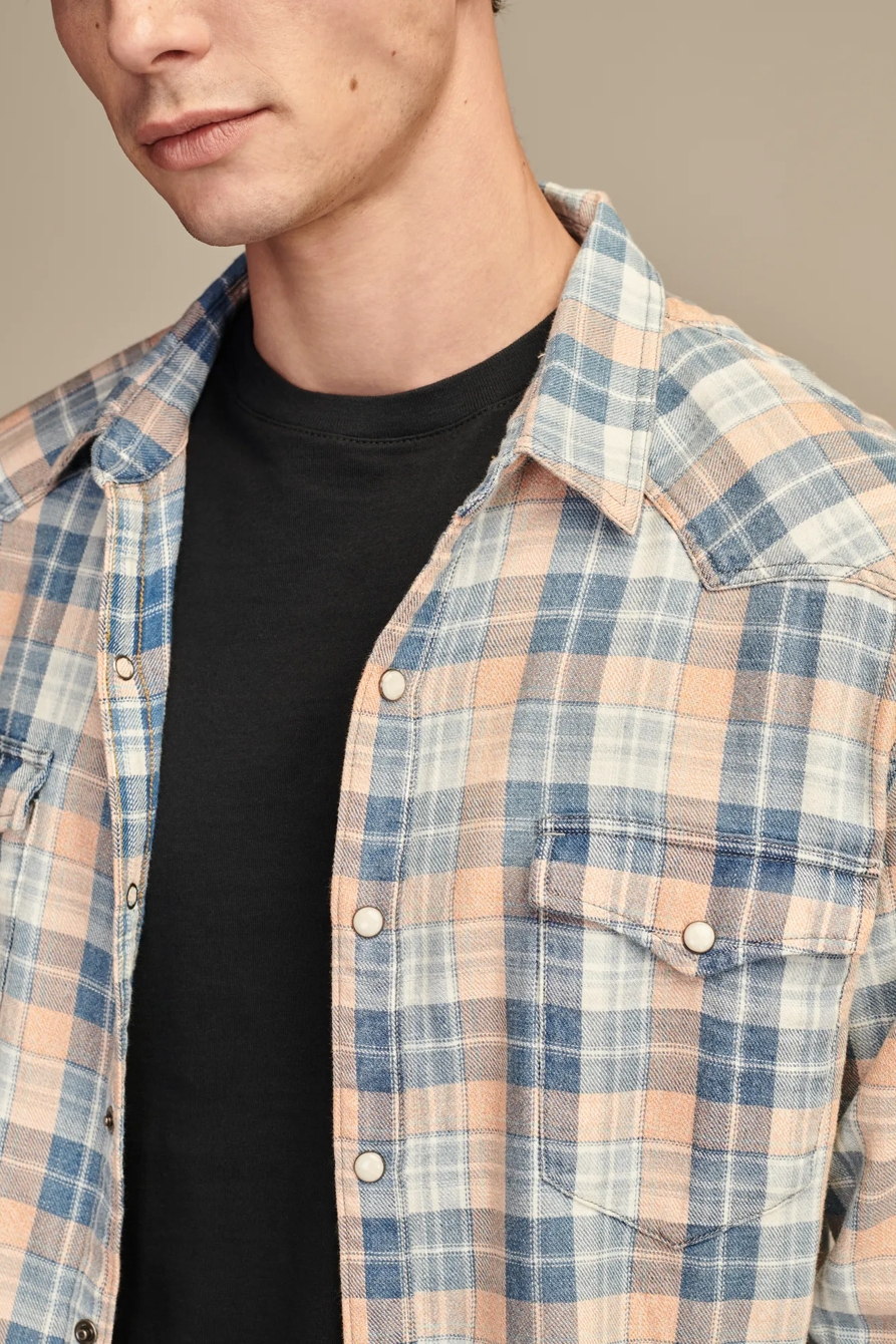 PLAID INDIGO WESTERN LONG SLEEVE SHIRT, image 3