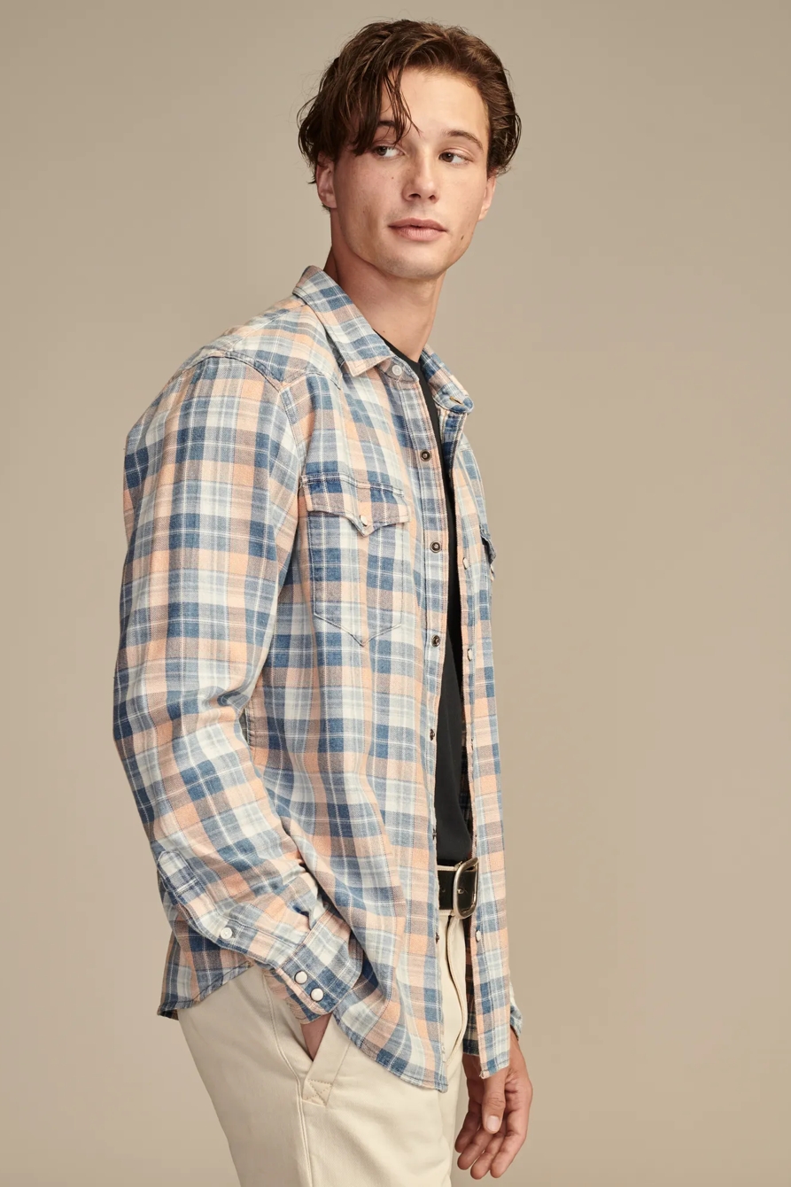 PLAID INDIGO WESTERN LONG SLEEVE SHIRT, image 4