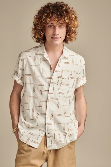 EMBROIDRED DASH SHORT SLEEVE CAMP COLLAR  SHIRT, image 1