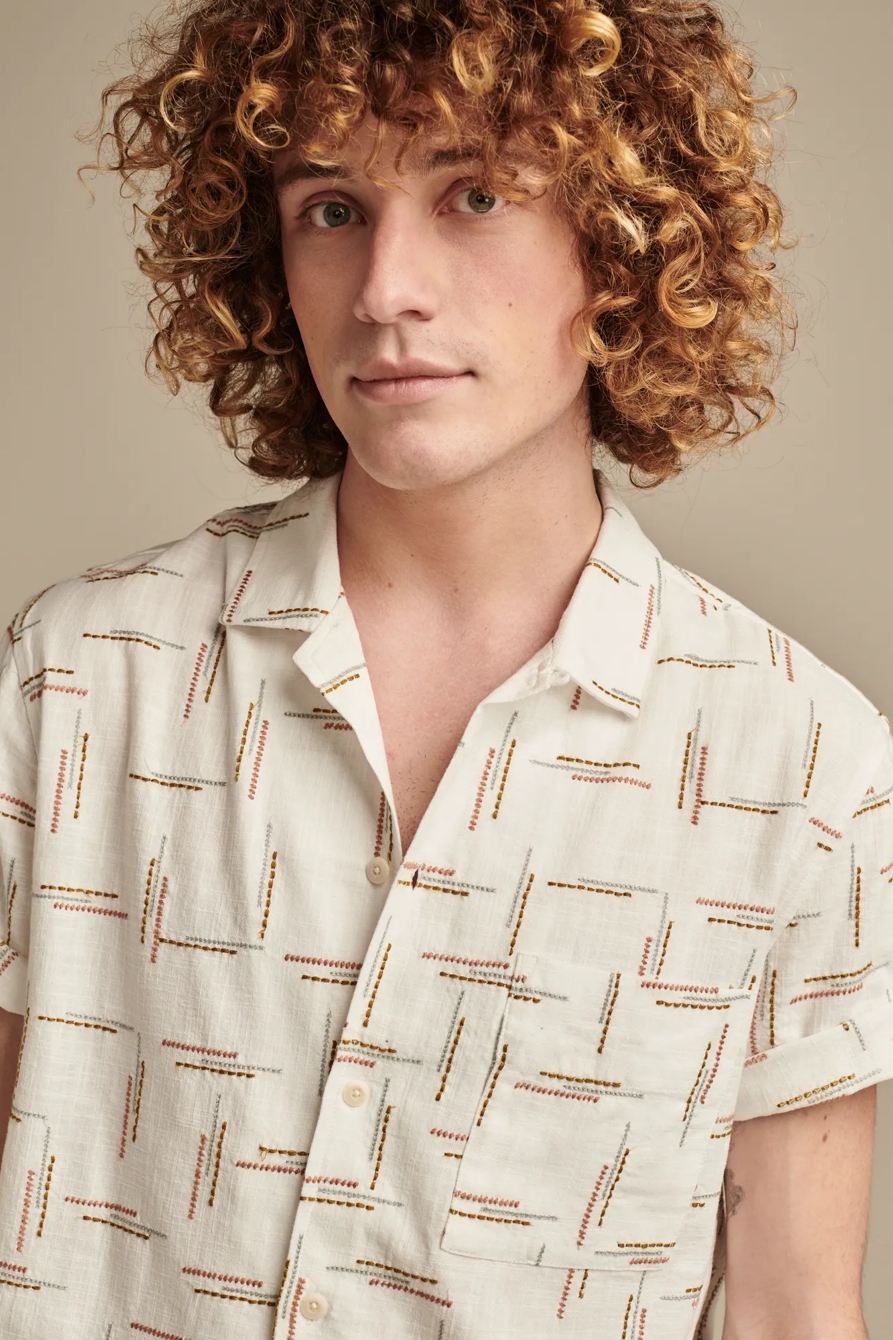 EMBROIDRED DASH SHORT SLEEVE CAMP COLLAR  SHIRT, image 2