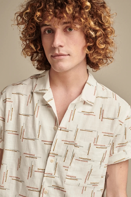 EMBROIDRED DASH SHORT SLEEVE CAMP COLLAR  SHIRT, image 2