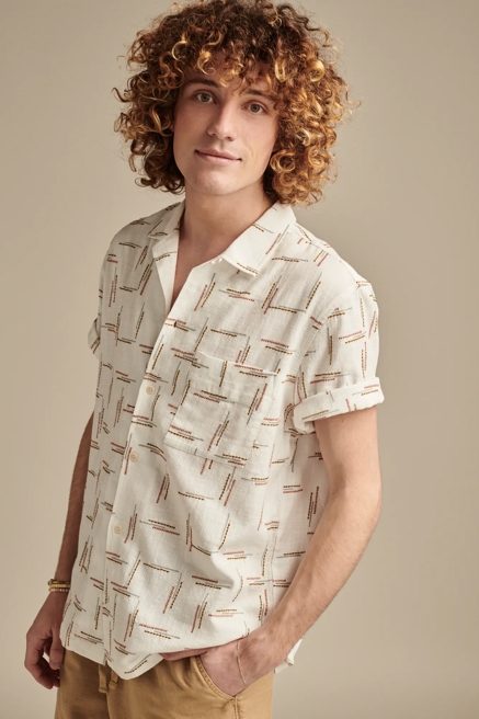 EMBROIDRED DASH SHORT SLEEVE CAMP COLLAR  SHIRT, image 3