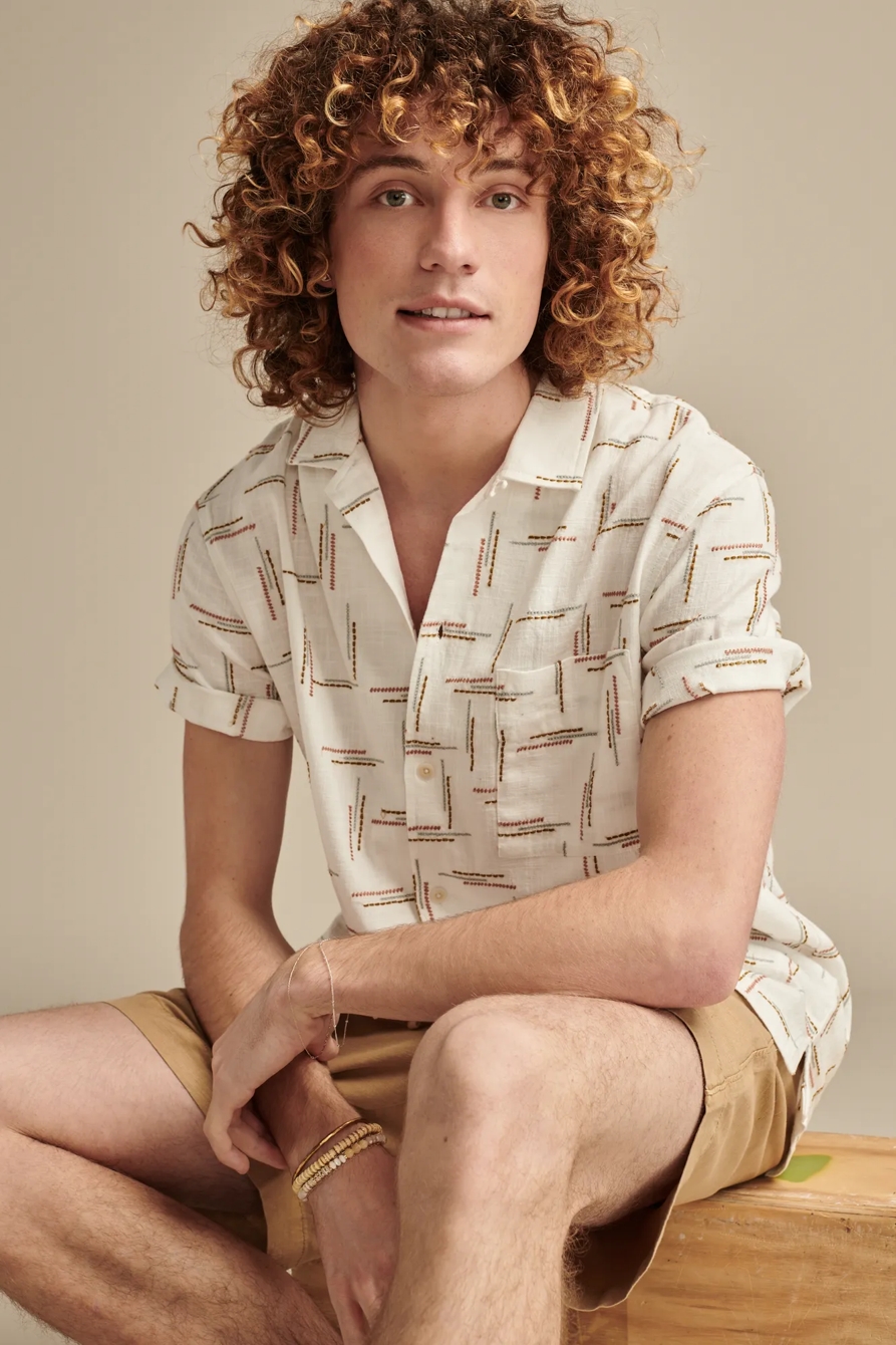 EMBROIDRED DASH SHORT SLEEVE CAMP COLLAR  SHIRT, image 5