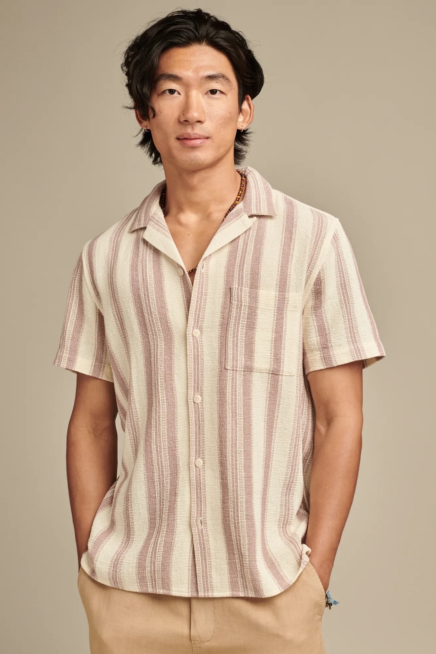 TEXTURED STRIPE SHORT SLEEVE CAMP COLLAR SHIRT, image 1