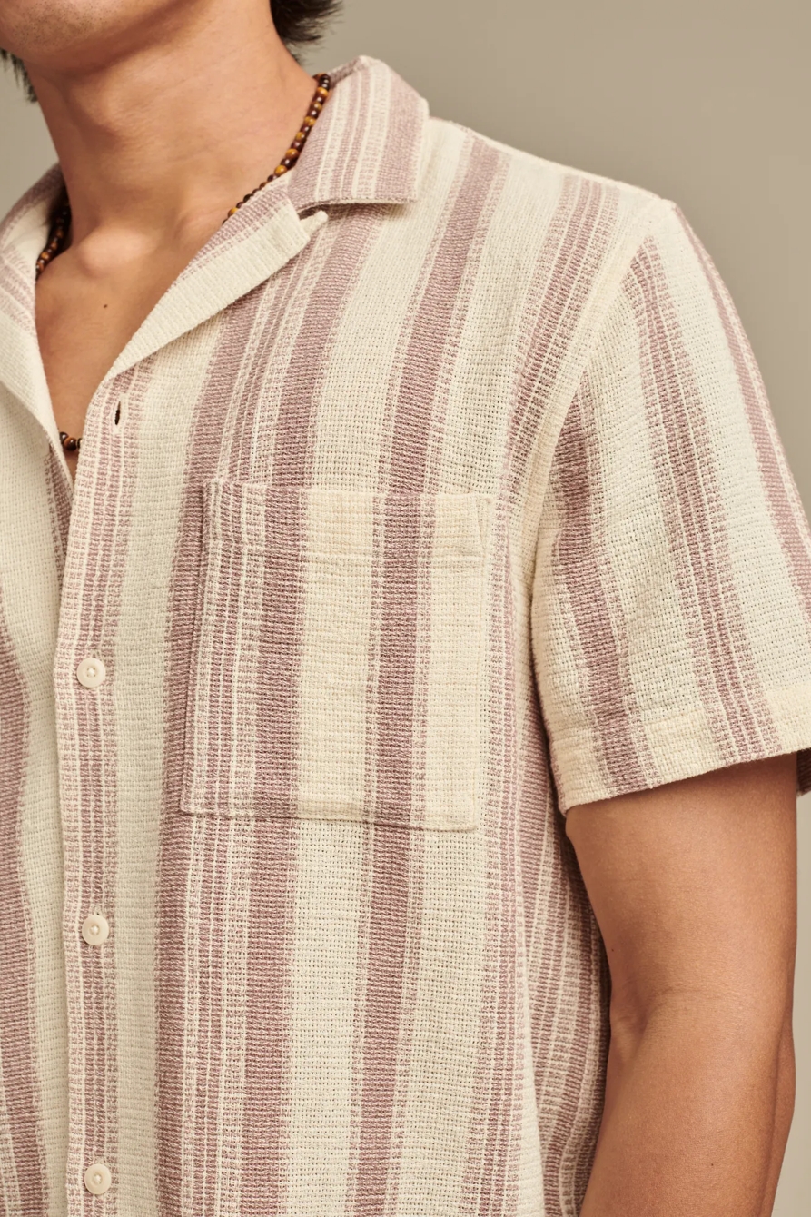 TEXTURED STRIPE SHORT SLEEVE CAMP COLLAR SHIRT, image 3