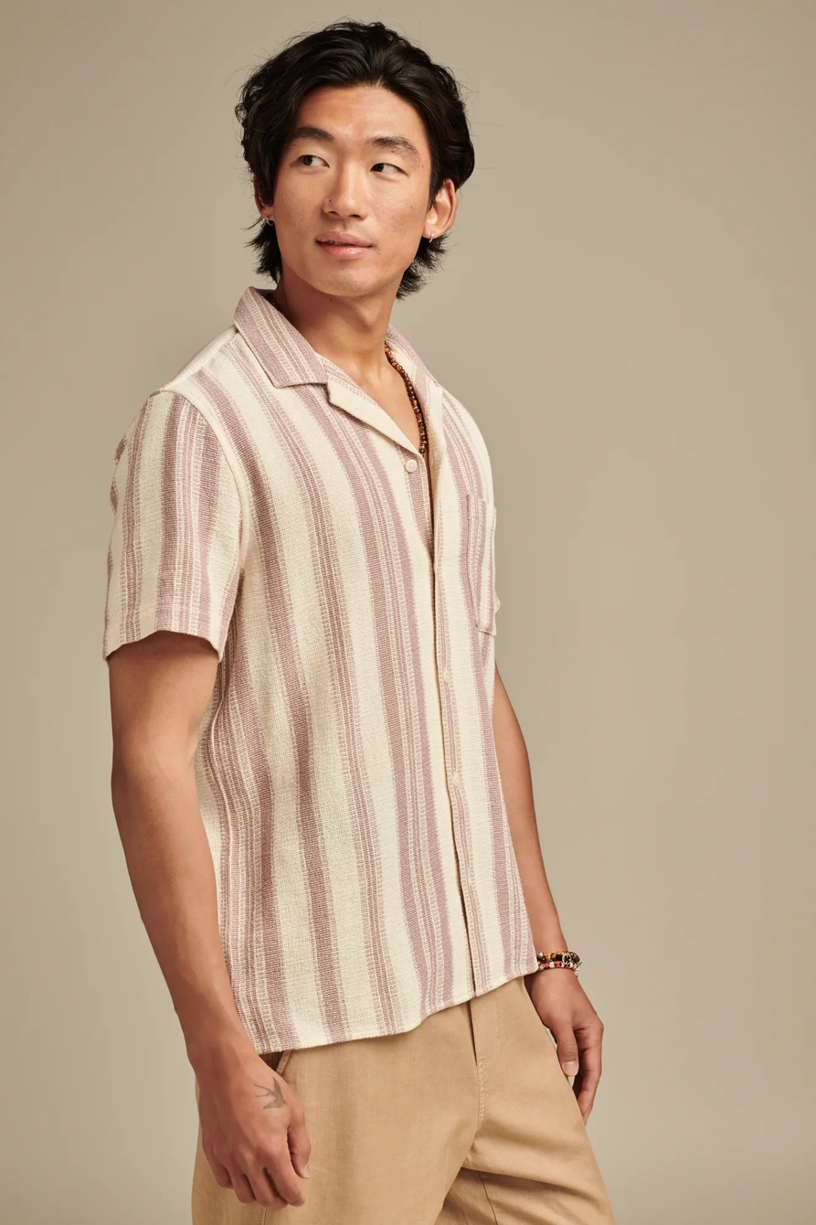 TEXTURED STRIPE SHORT SLEEVE CAMP COLLAR SHIRT, image 4