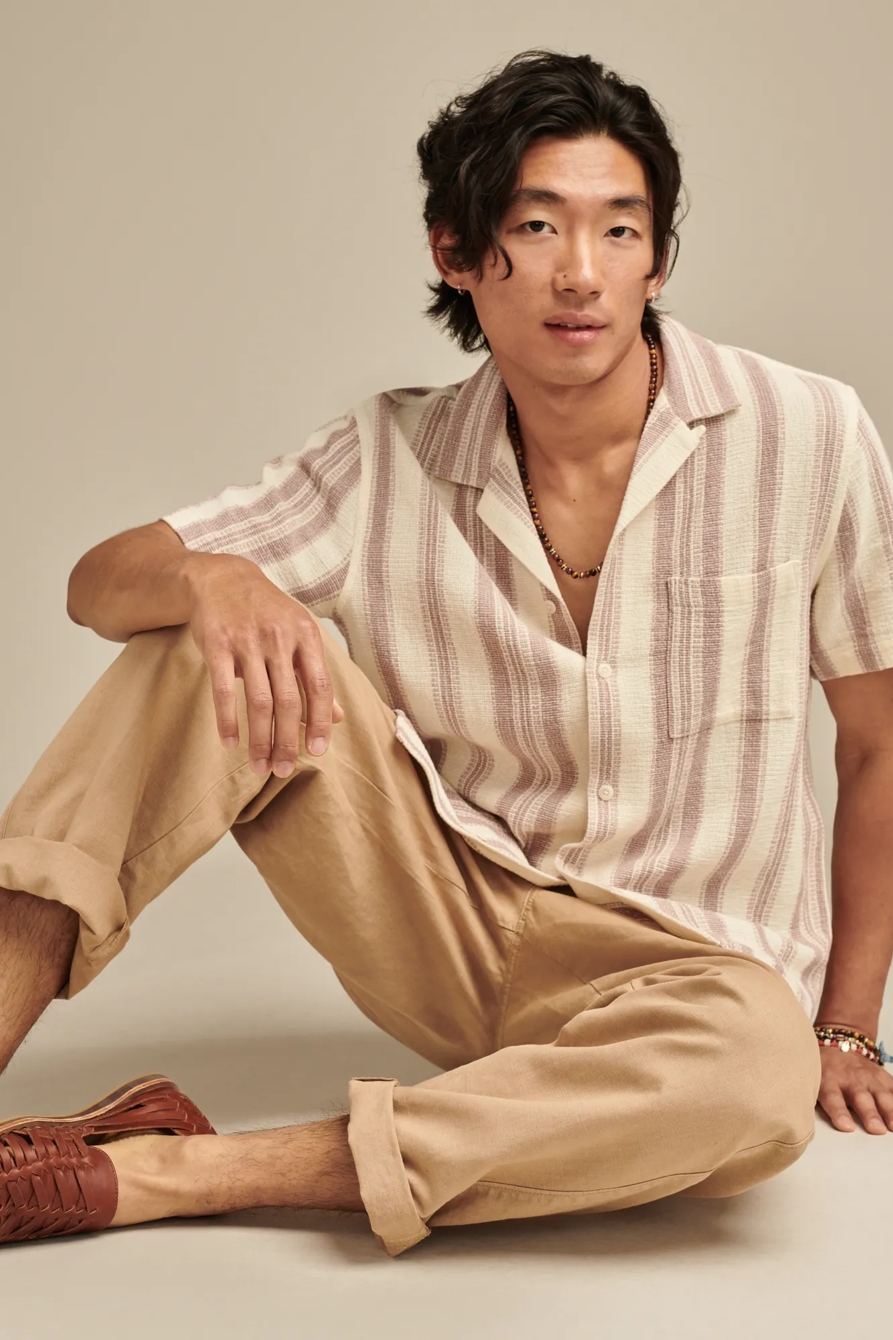 TEXTURED STRIPE SHORT SLEEVE CAMP COLLAR SHIRT, image 6