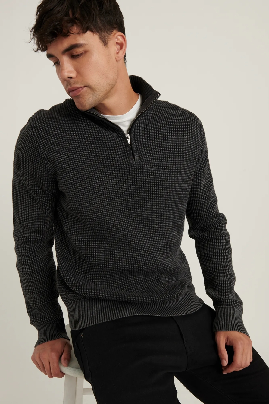1/2 ZIPPED WASHED COTTON MOCK NECK, image 6