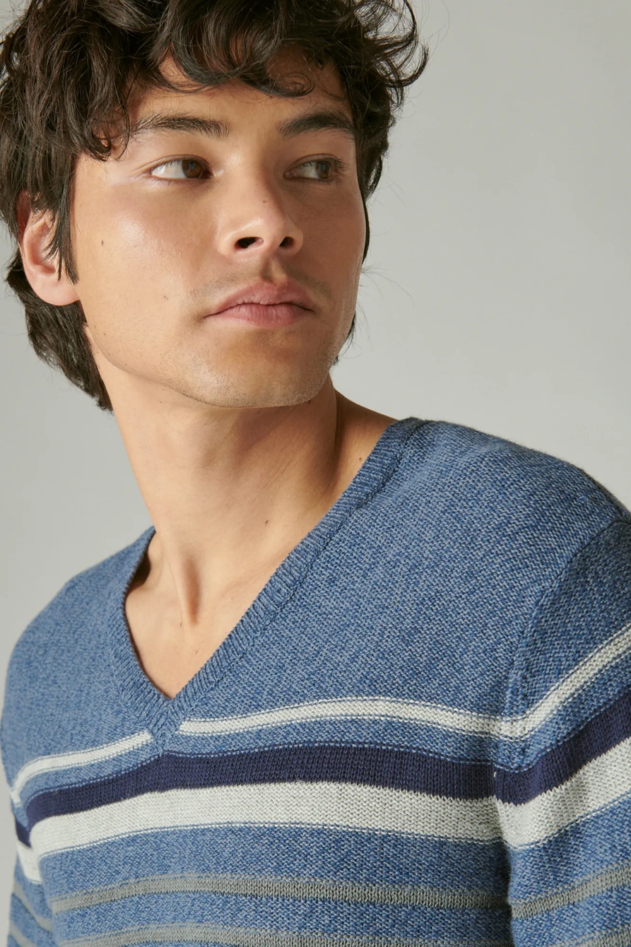 STRIPED WELTERWEIGHT V-NECK SWEATER, image 2