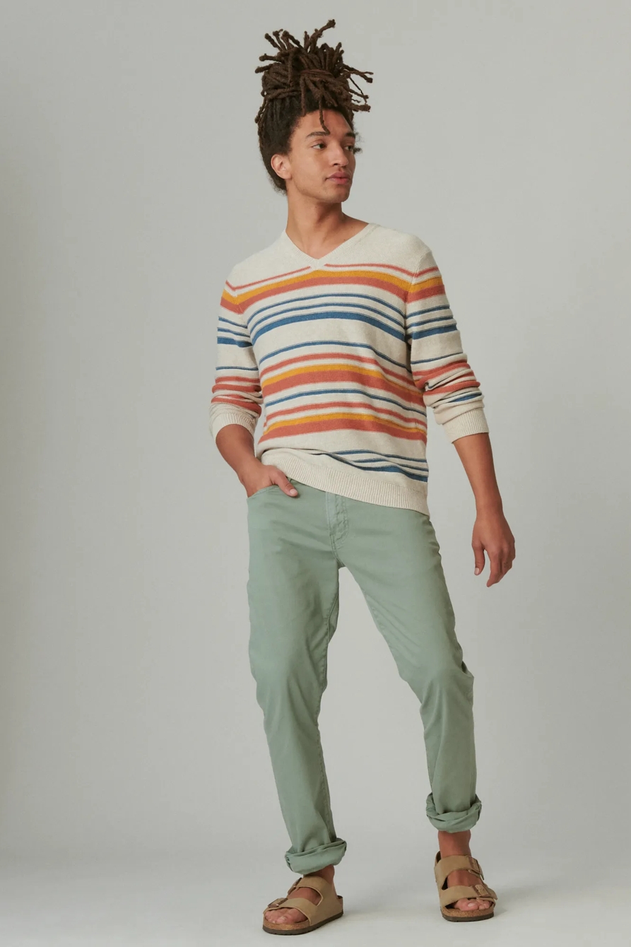 STRIPED WELTERWEIGHT V-NECK SWEATER, image 3
