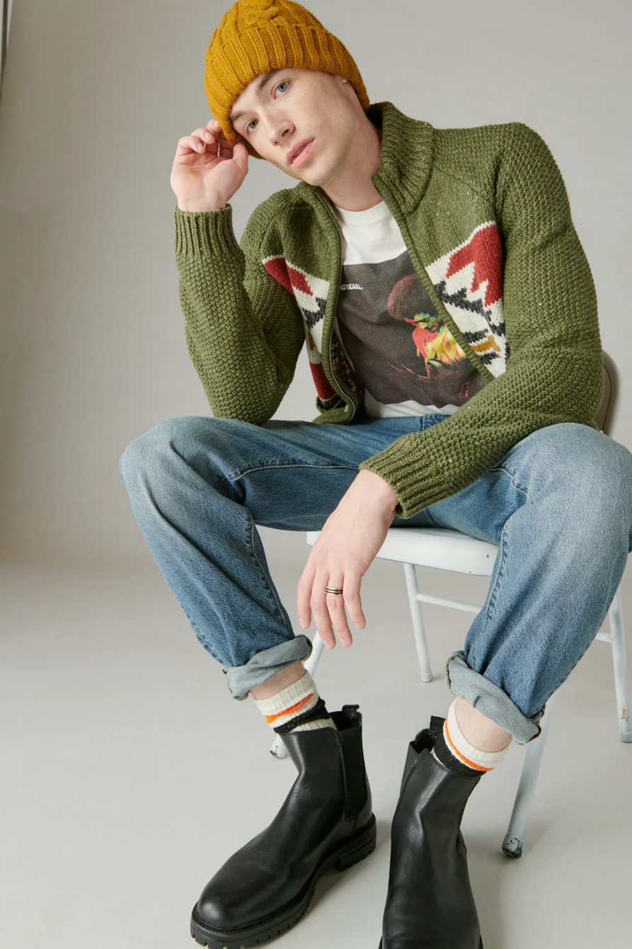 SOUTHWESTERN PRINT FULL ZIP BOMBER SWEATER, image 2