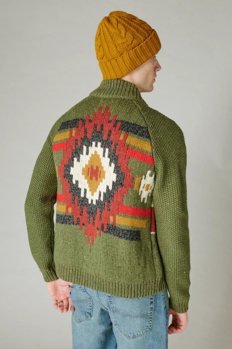 SOUTHWESTERN PRINT FULL ZIP BOMBER SWEATER, image 3