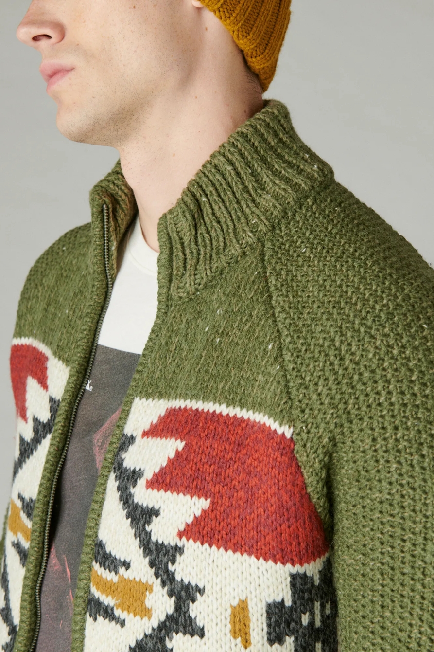 SOUTHWESTERN PRINT FULL ZIP BOMBER SWEATER, image 4