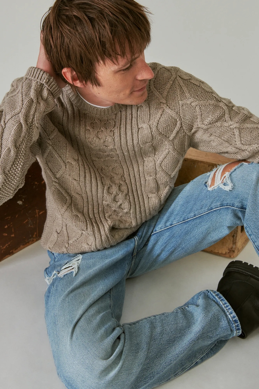 MIXED STITCH TWEED CREW NECK SWEATER, image 2