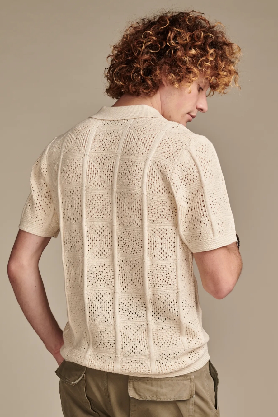 CROCHET CAMP COLLAR SHORT SLEEVE SHIRT, image 5