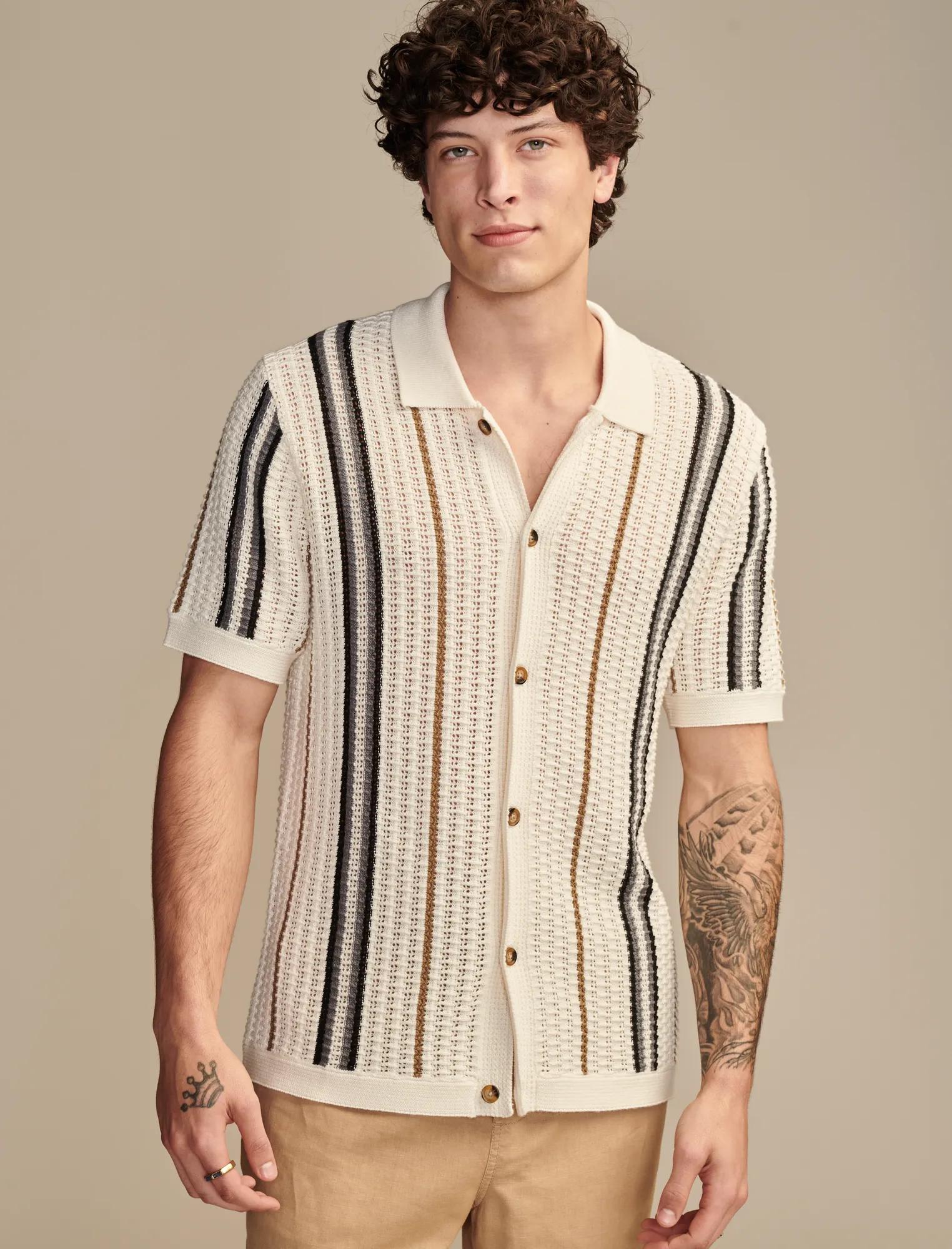 STRIPE SWEATER SHORT SLEEVE BUTTON DOWN SHIRT | Lucky Brand