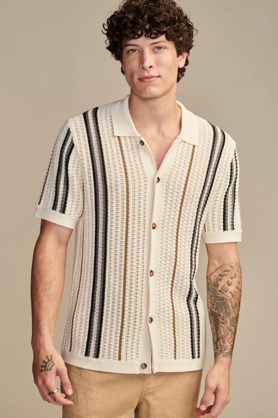STRIPE SWEATER SHORT SLEEVE BUTTON DOWN SHIRT, image 1