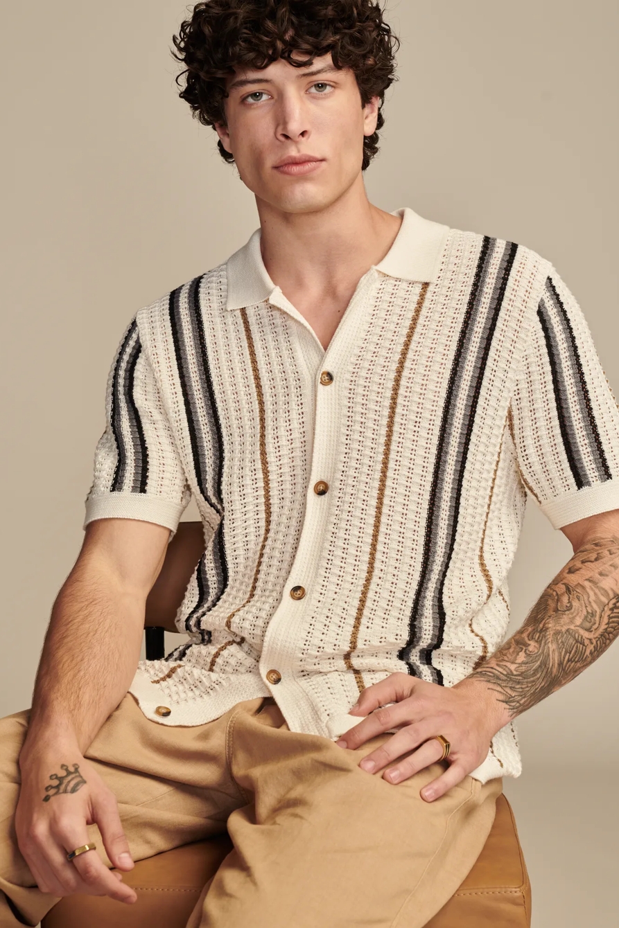 STRIPE SWEATER SHORT SLEEVE BUTTON DOWN SHIRT, image 2