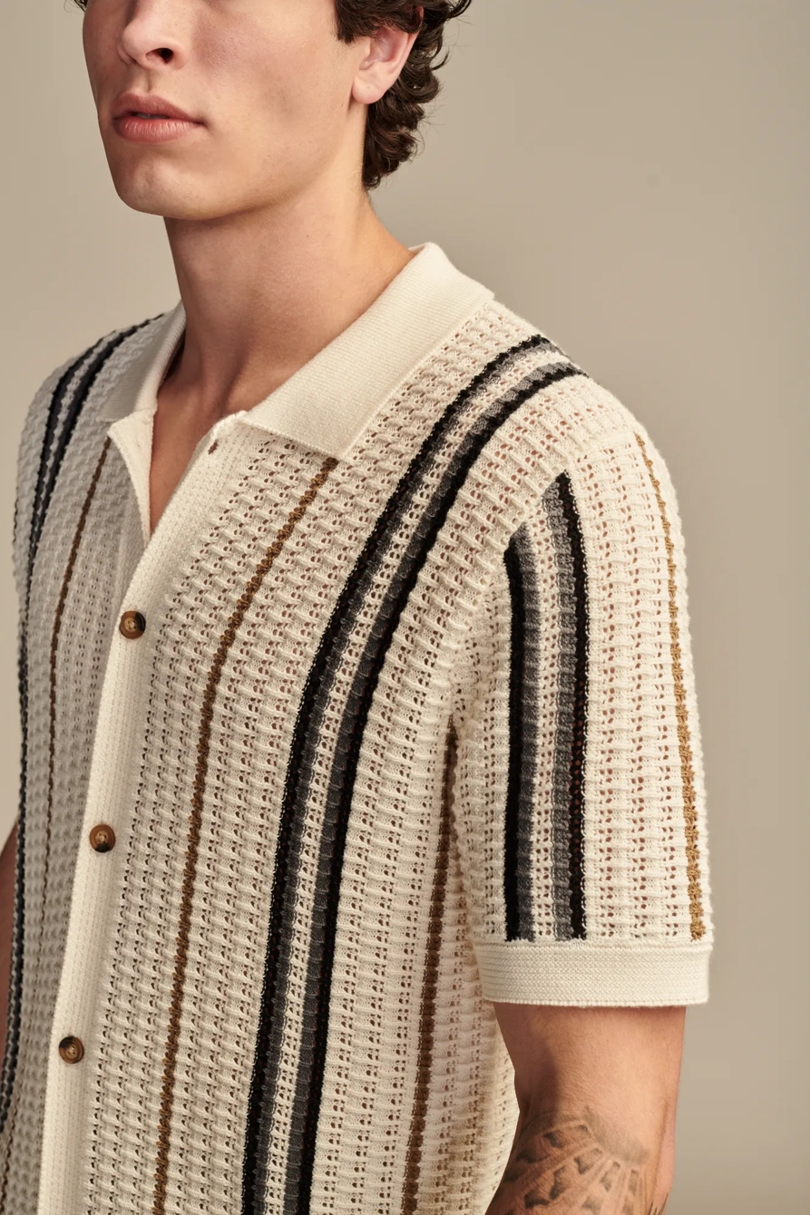 STRIPE SWEATER SHORT SLEEVE BUTTON DOWN SHIRT, image 3