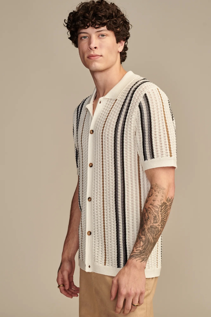 STRIPE SWEATER SHORT SLEEVE BUTTON DOWN SHIRT, image 4