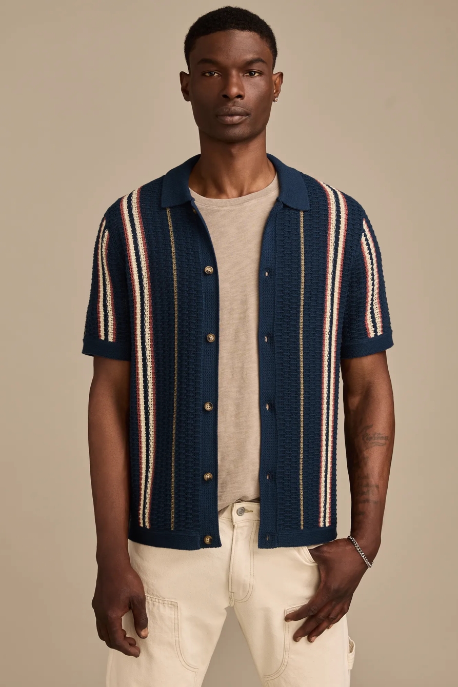 STRIPE SWEATER SHORT SLEEVE BUTTON DOWN SHIRT, image 1
